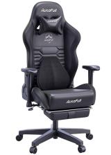 urcdkey.com, AutoFull Gaming Chair Pure Black PU Leather Footrest Racing Style Computer Chair, Headrest E-Sports Swivel Chair, AF083DPJA