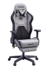 urcdkey.com, AutoFull Gaming Chair Grey PU Leather Footrest Racing Style Computer Chair, Headrest E-Sports Swivel Chair, AF083GPJA