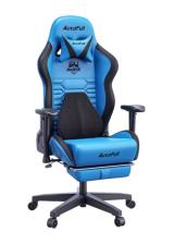 urcdkey.com, AutoFull Gaming Chair Blue and Black PU Leather Footrest Racing Style Computer Chair Headrest E-Sports Swivel Chair AF083UPJA